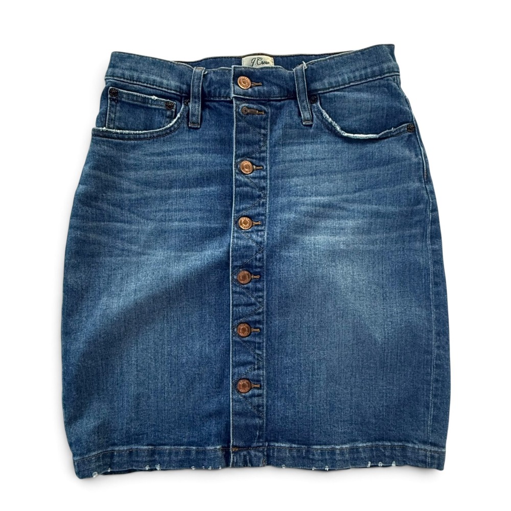 J.Crew Womens Button Front Denim Mini Skirt Medium Wash High Rise Size 28